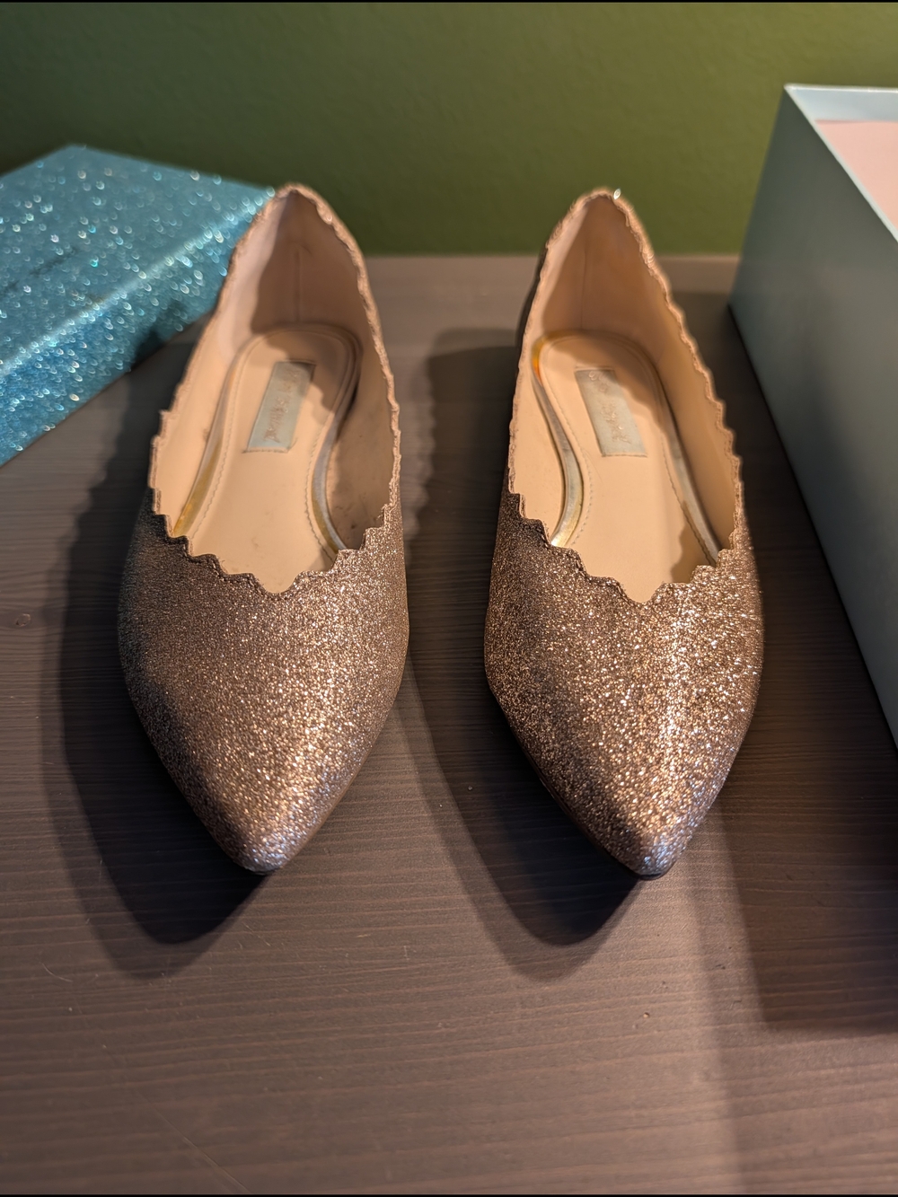 Betsey Johnson Gold Glitter Ballet Flats Sparkly Slip On Shoes 8